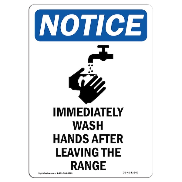 OSHA Sign, Immediately Wash Hands With Symbol, 24in X 18in Rigid Plastic, 18" W, 24" L, Portrait